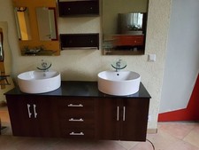 Doppelwaschtisch Unterschrank Glasplatte 2 Becken 2 Regal und 2 Spiegel