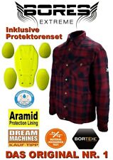 Inkl. Protektoren Bores Lumberjack Aramid Motorrad Biker Hemd dunkelrot/schwarz