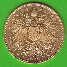 Münze GOLD Österreich 10 Kronen 1909 toll erhalten Kaiser Franz-Josef nswleipzig