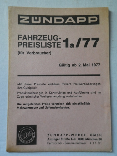 Original zündapp preisliste - zÜndapp,