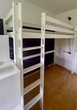 Hochbett 90x200, weiß mit Leiter, umbaubar auf normales Einzelbett