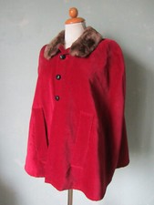Cape Jacke roter Samt süß Pelzkragen Vintage handarbeit 36 S 38 M
