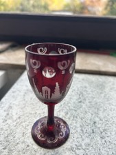 6 Bohemia Kristall, Böhmische Robinrot Likörgläser, Cut To Clear Glas