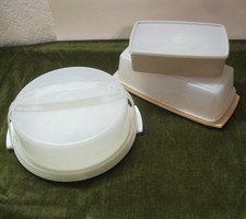3x Vintage Tupperware: Kuchen-Gefrierbehälter, Kleine Tortenhaube, Vorratsdose
