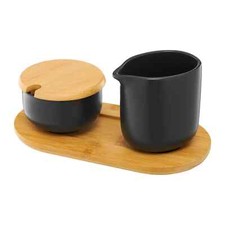 Set Milch und -Zucker Zuckerdose + Milchkännchen aus Keramik+ Bambusbrett