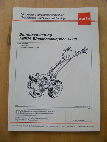 Agria 3600 betriebsanleitung - agria,