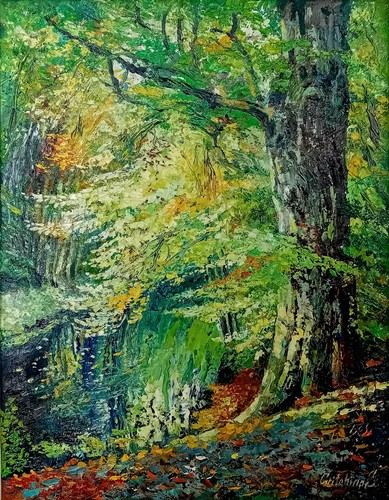 ölgemälde wald natur bach - wald,