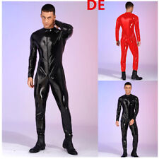 DE Herren Wetlook Catsuit Overall Lack Leder Jumpsuit Ganzkörperanzug Dessous