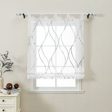 Raffrollo mit Schlaufen Raffgardine Silber Foliendruck Küchengardine Transparent