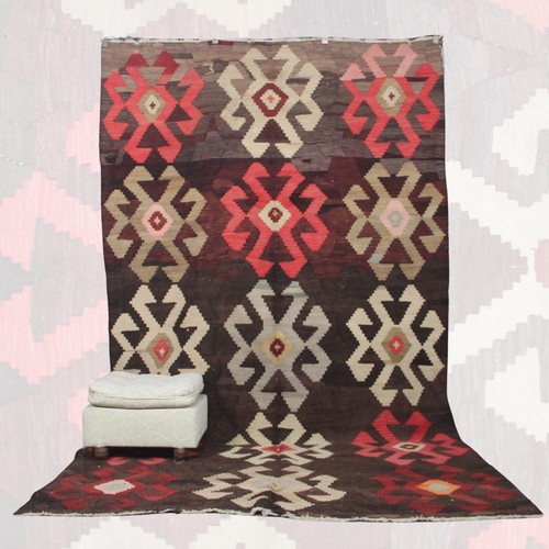 Brauner vintage woll kelim - vintage, woll-kelim