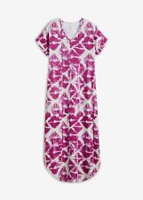 Jerseykleid Gr. 40/42 Pink Weiß Bedruckt Damen Maxikleid Shirt-Kleid Neu*