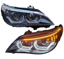 HALOGEN SCHEINWERFER FÜR BMW E60 E61 SCHWARZ BJ 03-07 LED ANGEL EYES LED BLINKER