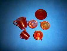 6 Teile DDR Puppengeschirr  orangefarben transparent  Kännchen Tassen UT ZD