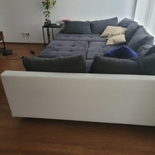 Wohnlandschaft, mit Federkern und zusätzlichem Hocker weiß/anthrazit