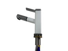 Waschtischarmatur Wasserhahn Bad mit Herausziehbarer Brause, Weiß Chrom