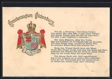 Künstler-AK Oldenburg / O., Wappen Großherzogtum Oldenburg mit Krone & Versen 
