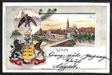 Passepartout-Lithographie Ulm / Donau, Partie an der Donau, Schneider von Ulm,  