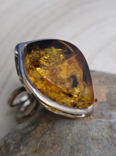 Großer bernstein ring 925 - großer, 925/-