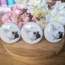 3 x Möbelknopf Möbelknauf Knauf Keramik Clayre&Eef Weiß Französische Bulldogge 