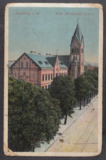 6506. Ak Polen Landsberg Warthe Gorzów Wielkopolski kath. Kirche, Schule