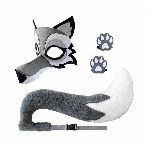 Plüschig wolfsmaske mit rute - mit,