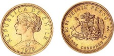 Chile 20 Pesos 1976 Gold