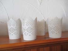 4 x IKEA SKURAR Windlicht Kerzen-/ Teelichthalter Spitzenkante Metall weiß