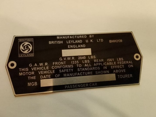 Typenschild mgb british - typenschild, mg