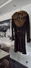 Stella Rossa Luxus Ledermantel Echt Pelz Schwarz Fuchs kragen Gr. L Damenmantel 