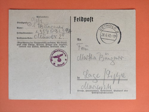 Feldpostkarte 1940