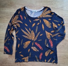 Schöner Herbst- Pullover Gr. 48 Cashmasoft (QVC)  Dunkelblau mit Blättern