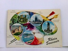 Seltene, originelle Mehrbild AK Rhein - Souvenir. Farbpalette mit Pinseln und 5 