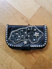 UNIKAT! schwarzer Leder Geldbeutel /  Karten Portemonnaie mit Strass und Nieten