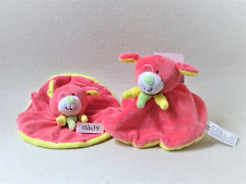 Kik Hund rund lachsfarb / gelb mit Rassel 2 Stück Kuscheltuch Schmusetuch (T218)