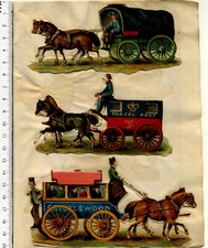 Konvolut Oblaten 4 Postkutschen etwa 1895