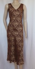 Abendkleid 38 Hochzeit braun gold Seide Perlen Slipdress vintage Monsoon Kleid