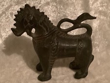 Alter  antiker  Bronze Figur Skulptur Foo Hund Tempellöwe Pferd
