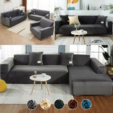 Samt Sofabezug Stretch Sofahusse Abdeckung für 1/2/3/4 Sitzer & L Form Ecksofa