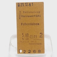 Fahrkarte Fahrschein Personenzug Hannover Fallersleben 1961