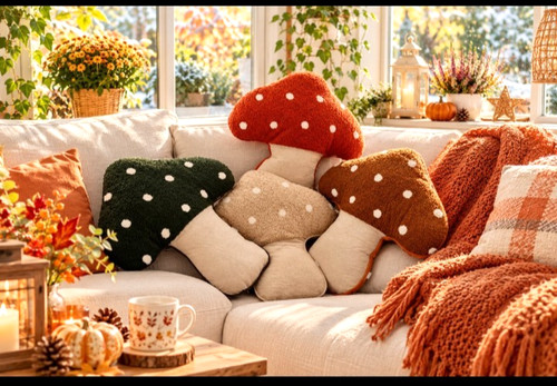 Herbst kissen pilz deko figur - kissen,