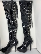 PLEASER SCHWARZ LACK OVERKNEE