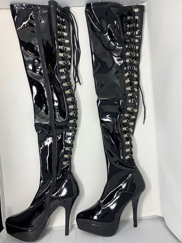 Pleaser schwarz lack - schwarz, overknee