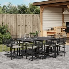 vidaXL 9-tlg. Garten-Essgruppe mit Kissen Schwarz Poly Rattan