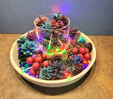 Weihnachtsdeko bunte Zapfen Kerze Ring aus Beton 27x18 cm bunte LED Tischdeko