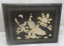 Antikes Fotoalbum Japan – Holz Perlmutt Verzierungen „Pfau Kranich“ ~ 1880/1900