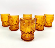6x Enesco Rossini Empoli Gläser 60er Jahre – Bernstein Glas Brutalismus Vintage
