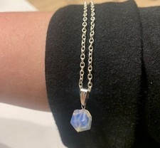 Halskette+Mondstein Edelstein Rhombus Anhänger versilbert mit Silber 45-50cm