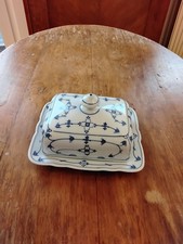 porzellan butterdose moschendorf bavaria weiß indisch blau strohblume vintage