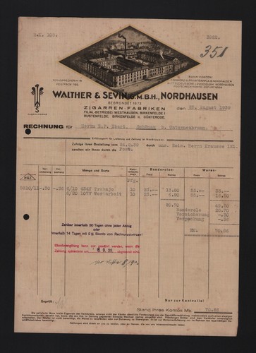 Nordhausen rechnung 1939 - nordhausen,,