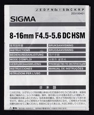 Objektiv  ---   Sigma 8 - 16 mm ---   F 4,5 - 5,6   ---   Bedienungsanleitung